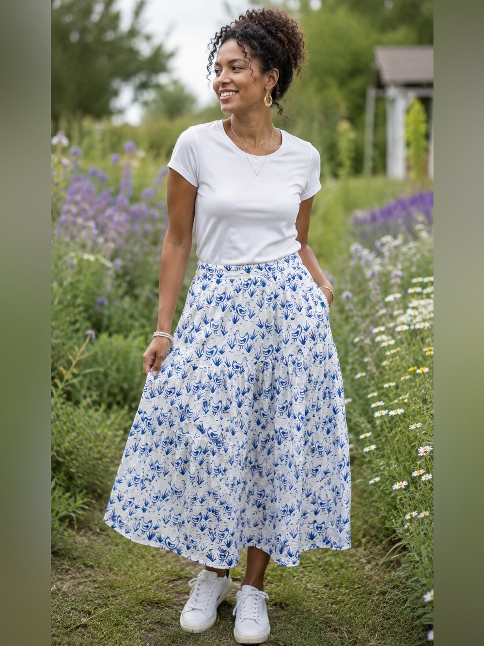 Women’s Blue Floral Midi Skirt -